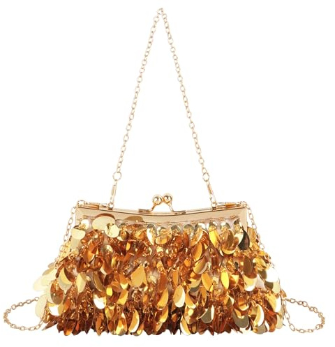 MilyaDE Damen Clutch Blumen Elegante Brauttasche Hochzeit Party Kleidertasche Abendtasche Handtasche mit Kette Kiss Lock