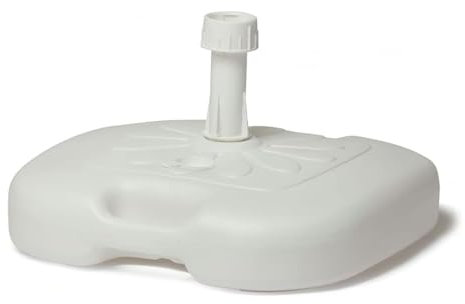 Base Basamento In Dura Plastica Resistente Per Ombrellone Centrale Da Giardino Riempibile Con 20 Kg Di Acqua Sabbia Per Terrazzo Balcone Base Quadrata Angoli Arrotondati e Adattatore Palo Bianco