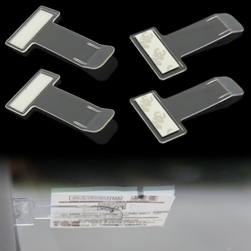 vcsjw 4 Stuck Parkscheinhalter Clip,Transparent Auto Parkausweis Halterung | Windschutzscheibe Ticket Halter,Selbstklebend Tickets Clips für Parktickethalter Auto Parkschein