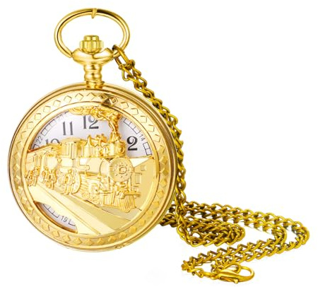 JewelryWe Muttertagsgeschenk Retro Taschenuhr mit Kette Damen Herren Analog Quarz Kettenuhr Vintage Uhr Anhänger mit Halskette Geschenk für Frauen Männer