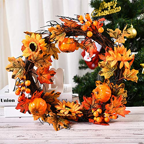 Türkranz Herbst, Herbstkranz, Herbstkränze, Herbstdeko Modern Groß Autumn Decor Türdeko Deko Fall Wreath für Haustür Outdoor Tisch Außen, Rattan Kürbis Ahornblatt Beere Türkranz
