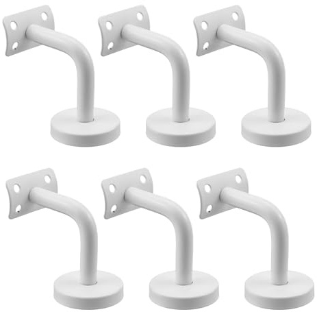 Coshar 6 Pcs Heavy Duty Stainless Steel Handrail Brackets Stair Railing Bracket Holders Wall Mount Staircase Supports Hand Rail Hardware for Home or Office Handrails Railing Stairways, White