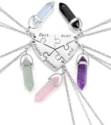 JSDDE Best Friends Forever and Ever BFF Necklace Engraved Puzzle Friendship Heart Crystal Pendant Necklaces Jewellery Set for Frinds of 5