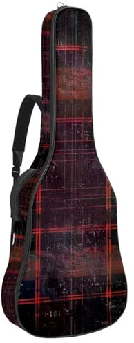Gitarrentasche, 104 cm, doppelter verstellbarer Schultergurt, Gigbag für Akustikgitarre, Retro, schwarz und rot, Schottenkaro, wasserdicht, Oxford-Stoff, dicker Schwamm, Retro-Schottenkaro, Schwarz