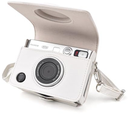 Rieibi Mini EVO Case - Vintage PU Leather Protective Case for Fuji Instax Mini EVO Instant Camera - Removable Case with Adjustable Shoulder Strap Battery Charging Port