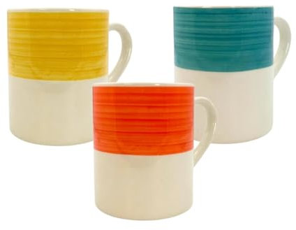 PALUPLUS Set 3 Tazze da Colazione in Porcellana Multicolor, Capacità 330 ml, Tazze Mug con manico, Lavabili in Lavastoviglie, per Thè, Tisane, Latte, Colore Rosso, Giallo e Verde Acqua -7919F