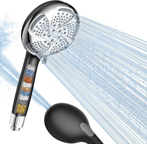 MEKO Soffione Doccia con Filtro a 15 Stadi, Filtro Doccia 6+1 Modalità di Getto, Soffione Anticalcare con Tubo, Soffione Doccia con e Tubo da 1.5M