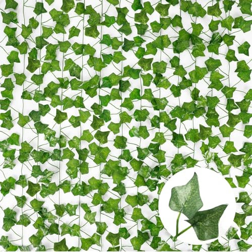 ROSYLEVE 12 Stück Efeu Künstlich,210cm Realistischer Fake Efeu UV-beständig, Wasserfest, Wiederverwendbar Pflanzen Deko innen & außen für Hochzeiten, Partys und Wanddekoration