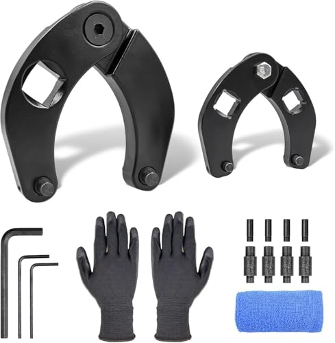 MSYU Adjustable Gland Nut Wrench Set of 2 1266 & 7463, Hydraulic Cylinder Spanner Wrench with Pins, Allen Wrenches, Microfiber Towel & Gloves for Farm Construction Equipment