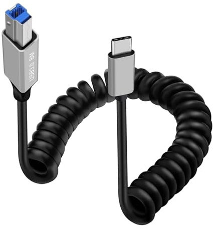 HuaLiSiJi Cable Espiral USB B 3.0 a USB C Supervelocidad 5Gbps Cable de Impresora a USB Tipo C para Escáneres, Discos Duros Externos, Impresoras Multifuncionales, etc. (Tipo C, 0.8 m)