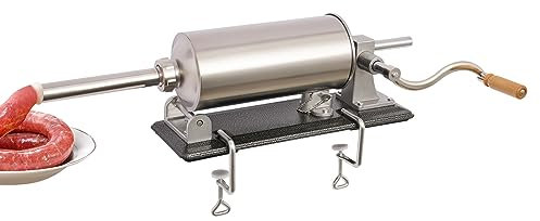 4L Manuell Wurstfüller Wurstfüllmaschine aus Edelstahl, Horizontale Küchen Wurstmaschine mit Handkurbel, Edelstahlrohren und Kunststoffrohren, für Restaurants, Haushalt