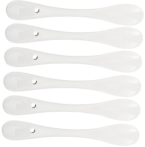 FUNOMOCYA 6 Cucchiaini Da Caffè e Dessert in Ceramica Ecologica, Cucchiai Per Mescolare Tè e Caffè Per Casa, Ufficio e Ristoranti – Set Da 6 Pezzi Bianchi