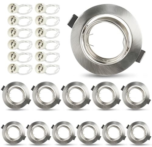 Seruno X 12x Marco Foco Empotrable GU10 – Ojos de Buey Orientables 30°, Foco LED Empotrable 10 cm con Portalámparas GU10, Acabado Cromado Cepillado, Corte 68-80 mm