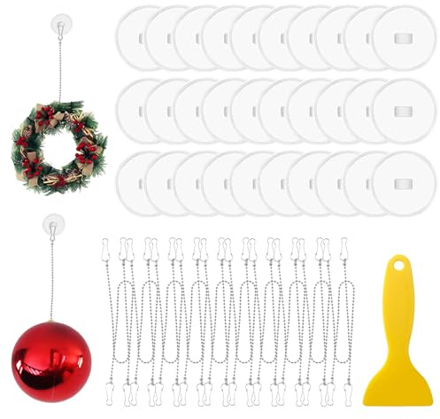 Wekuw 30 Stück Klebehaken Deckenhaken 3cm Fahnenmast-Clips mit Einer mit Schaber,Extra Stark Selbstklebend Haken Klebeknöpfe mit Öse Saugnapf Haken Ohne Bohren Fensterhaken zum Einhängen Bad Küche