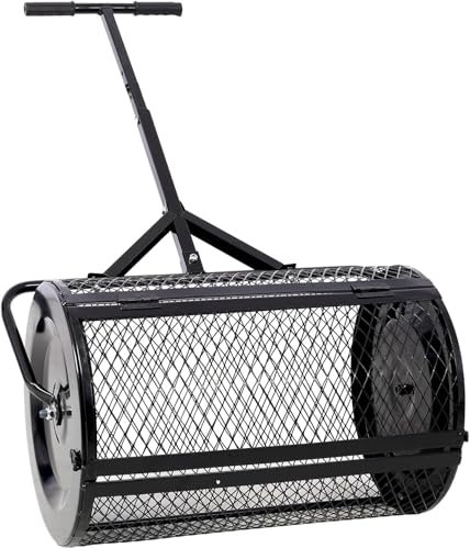 BCSRVCE Spandiconcime per Torba e Compost, Rullo spandiconcime per Prati, 24 x 16 Pollici, spandiconcime per terriccio in Rete Metallica Resistente per piantagione e Semina (24/41,7-49,6 L, Nero)
