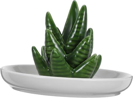 Ipetboom Aloe Jewelry Rack Ceramic Dish Jewelry Storage Plate Cactus-shaped Premium Glazed Ceramic Organize Rings for Bedroom and Bathroom Counters