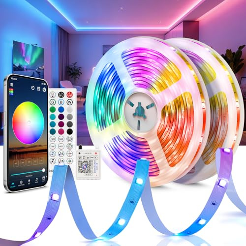 Beaeet Ruban LED 20m 24V RGB, Ruban LED Chambre avec Télécommande & App Bluetooth, LED Gaming, Bande LED Intérieur pour Plafond, Mur et Lit, Bandeau LED, Lumière LED 5050 (2×10m)