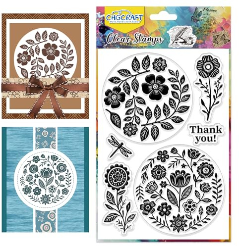 CHGCRAFT Künstlerische Blumen Runde Blumen Transparente Stempel Silikon Klare Stempel für Carding Making DIY Scrapbooking Fotoalbum Dekoration, 4,3x6,3 Zoll