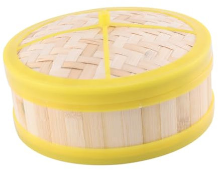 LIFKOME Bamboo Steamer Basket with Lid Single Tier and Bamboo Steamer for Cooking Rice and Dim Sum at Home 20cm Yellow Safe and Not Easy to Break