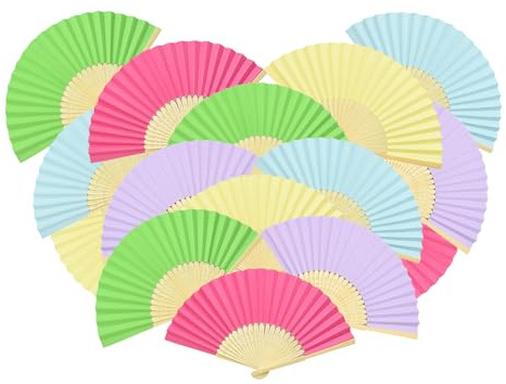 AolKee Lot de 15 éventails multicolores, 5 couleurs x 3 compartiments pour l'été de mariage, éventails pliables, éventails de couleur, cadeaux d'invités, décoration de mariage (rose rouge, jaune
