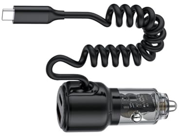 Uqezagpa Type-C Car Charging 65W Fast Charging For 16 15 Cellphone Tablet 12-24V Car Adapter With Type-C Coiled Cable USB C Charger