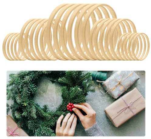 30 Pezzi Anelli a Cerchio in Legno di Bambù 20/15/10cm anelli in Legno per Fai da Te, Anelli a Cerchio In legno di Bambù Cerchi per Acchiappasogni per Decorazione da Parete e Artigianato