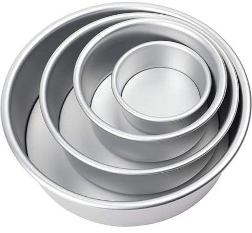 Auddemg Kuchenform Rund 4-Teil-Set (Ø 10/15/20/26 cm), hochwertige Backform aus eloxiertem Aluminium mit abnehmbarem Boden, ideal für Kuchen und Torten, silber
