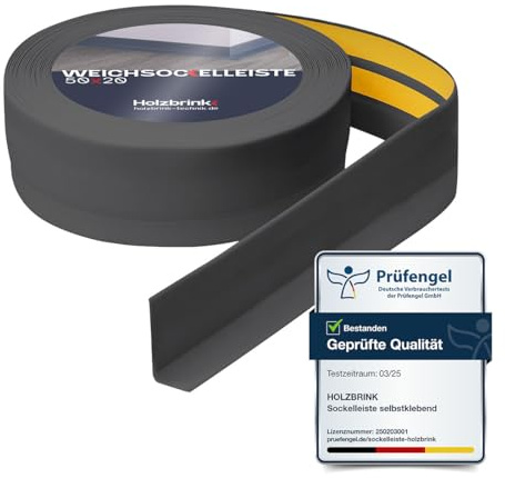 HOLZBRINK Weichsockelleiste selbstklebend PVC 50x20mm, 2,5 m | Küchenleiste Arbeitsplatte | Abschlussleiste selbstklebend für Badezimmer | Farbe: Dunkelgrau