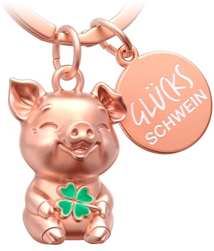 FABACH Porte-clés cochon porte-bonheur avec trèfle - Cochon porte-bonheur pour bonne chance et succès - Cadeau de cochon