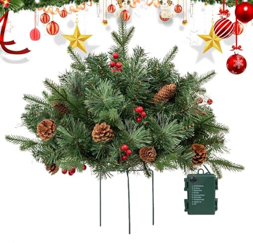 Festive Outdoor Decor - Illuminated Planter Insert, Tripod Stake Ornament, Seasonal Porch Accent, Illuminated Garden Accessory, Holiday Display | Bright Festive Decoration