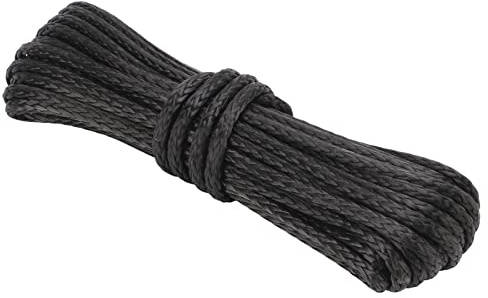 Tbest Remolques Winch Cuerda 15M 50ft Nylon Negro Desgaste Resistente Sintética para SUV Camión ATV UTV Reemplazo Cable Alambres