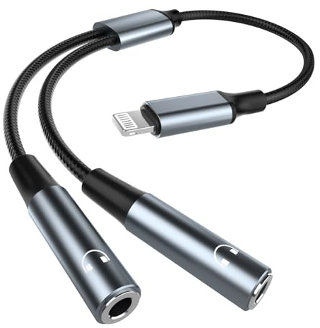 Lightning to 3.5mm Headphone Adapter, Apple MFi Certified Headphone Splitter Compatible with iPhone 14/13/12/11/XS/XR/8/7, iPad, Aux Audio Adapter Converter Dongle
