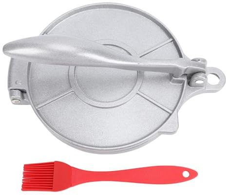Fockety Prensa de masa manual, 22 x 16 cm, multifuncional, de aleación de aluminio, con cepillo de aceite, herramienta ergonómica cocina para hacer dumplings, tortillas envoltorios (SILVER)