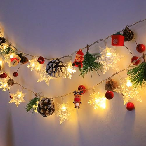 LED Lichterkette Weihnachten, 2m 20 LED Weihnachtsdeko Schneeflocken Tannenzapfen Lichterkette Innen Batterie, Weihnachtsdeko Innen Beleuchtet Lichterkette Weihnachtsbeleuchtung Innen Außen (A)