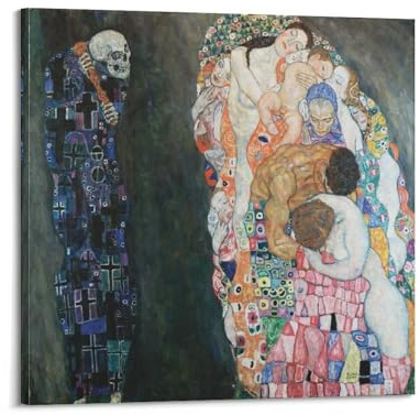 Gustav Klimt Tod und Leben (2) – Gemälde, Kunstposter, Bilddruck, Wandkunst, Leinwanddekoration, Heimdekor, 50 x 50 cm