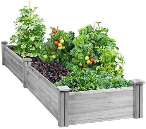 Yaheetech Hochbeet Pflanzkasten Palettenrahmen DIY mit 2 Pflanzbereichen Holz Wetterfest Gartenbeet Gemüsebeet Kräuterbeet Aufsatzrahmen für Garten Terrasse Balkon 241,5 × 62,5 × 27cm Grau