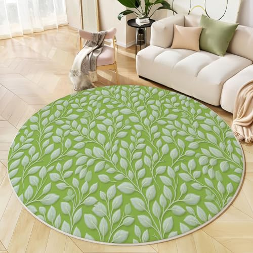 Tappeto Rotondo Foglie Rami Di Salice, Tappeto Verde Chiaro Antiscivolo Morbido Piante Naturali Rinfrescanti, Lavabile in Lavatrice Tappeti Decorativi, per Soggiorno Camera da Letto Intérieur 150cm