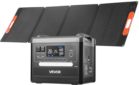 VEVOR Estación de Energía Portátil 2160 Wh y 2400 W, Panel Solar Plegable de 200 W para Camping y Autocaravanas, 10 Puertos de Salida, con 5 Niveles de Potencia Seleccionables de 300 W a 1100 W