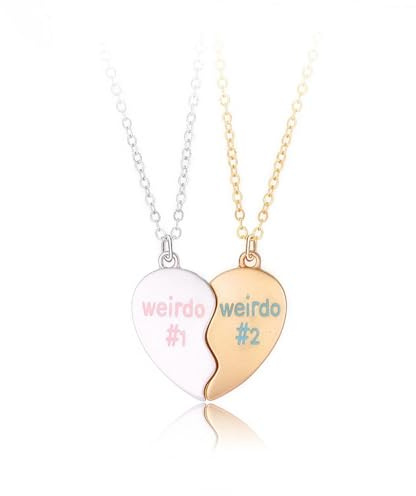 Best Friend Necklace for 2/3 Girls, Magnetic Weirdo Friendship Necklace BFF Necklaces with Different Chain Heart Matching Necklaces for Best Friends Graduation Birthday Xmas Gifts (Gold Silver)