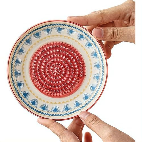 Ceramic Garlic Grater Plate Set, Multi-Purpose Ginger Grinder Dish, Compact Ceramic Graters for Garlic Ginger Baby Food Apple Sauce, Dual-Use Grater and Dipping Dish with Vintage Floral Patterns