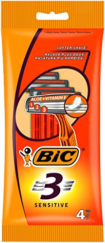 Bic 3 maquinillas de afeitar sensibles para hombre, 8 paquetes de 4 (total 32) cuchillas desechables, con tres cuchillas para un afeitado apurado y preciso
