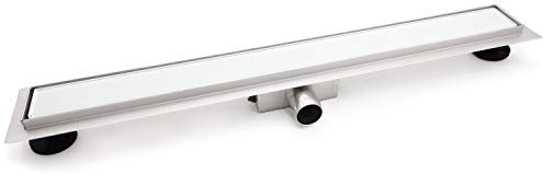 Elbe Canaletta Doccia 60cm in acciaio inossidabile, canalina doccia a pavimento con vetro bianco, Piletta drenaggio per bagno RN-K060F