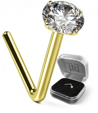 Monster Piercing 9K Broche Or Jaune mis 2,5 MM Rond CZ Pierre 22 Gauge L Bend Nez Stud Piercing