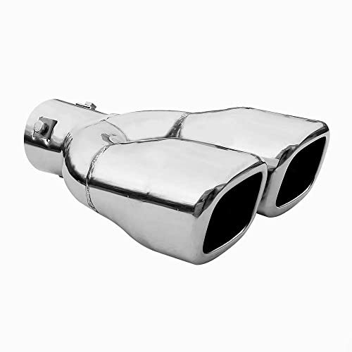 Auspuffblende Doppelrohr Endrohr Edelstahl Auto Endrohrblenden Auspuffendrohr Auspuffrohr Tuning Universell Schalldampf Blende Sport Chrom Auspuffspitzen 43-52 mm