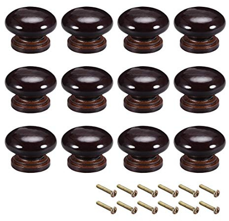 sourcing map Runde Holzknöpfe, 34 mm Durchmesser, für Schrank, Möbel, Küche, Ziehgriffe für Kommode, Schublade, Kleiderschrank, Dunkelbraun, 12 Stück