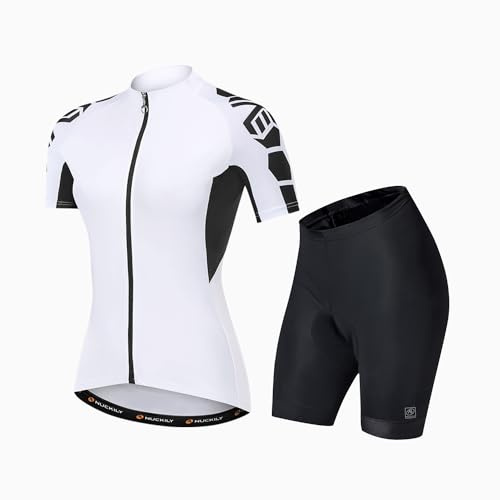 NUCKILY Damen Radfahren Trikot Set Radhose mit 3D Sattel Mountainbike Kurze Ärmel Schnell trocken Atmungsaktiv