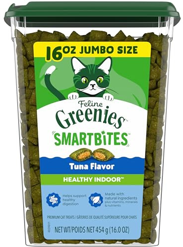 Greenies Feline Smartbites, Cat Treats Healthy Recipe, Indoor Cat Treats, Tuna Flavor, 16 oz. Tub