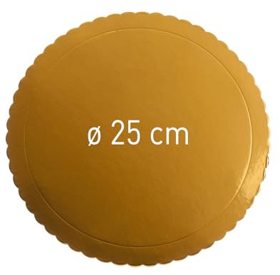 dekora - Base para Tartas Redonda Dorada Ø 25cm altura 3mm | Reutilizable | Borde ondulado | Cakeboard | Plato para tartas| cartón resistente (540246)