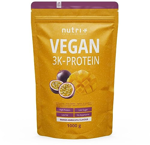 nutri+ Proteine in Polvere vegan Mango & Passionfruit 1 kg 82% di Proteina 3k a Base Vegetale Senza Lattosio 1000g Soia Pisello e Girasole