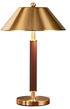 TTBDDDYH Button Switch Table Lamp, with E14*2 Base, Copper/Leather/Wrought Iron Material, Gold Base